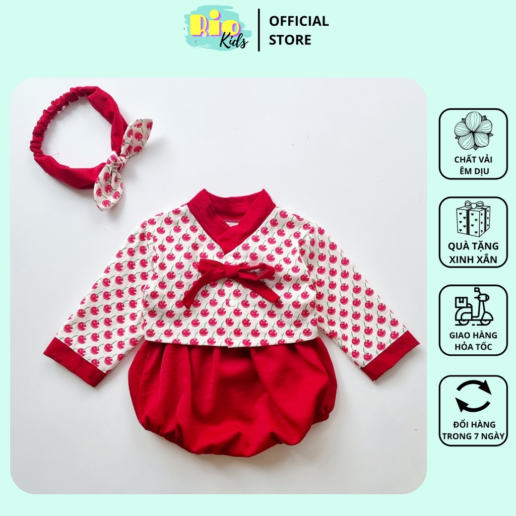 Body Hanbok đỏ áo rời dài tay thiết kế truyền thống Hàn Quốc cho bé gái sơ sinh - 13kg diện Lễ Tết - Riokids BD7