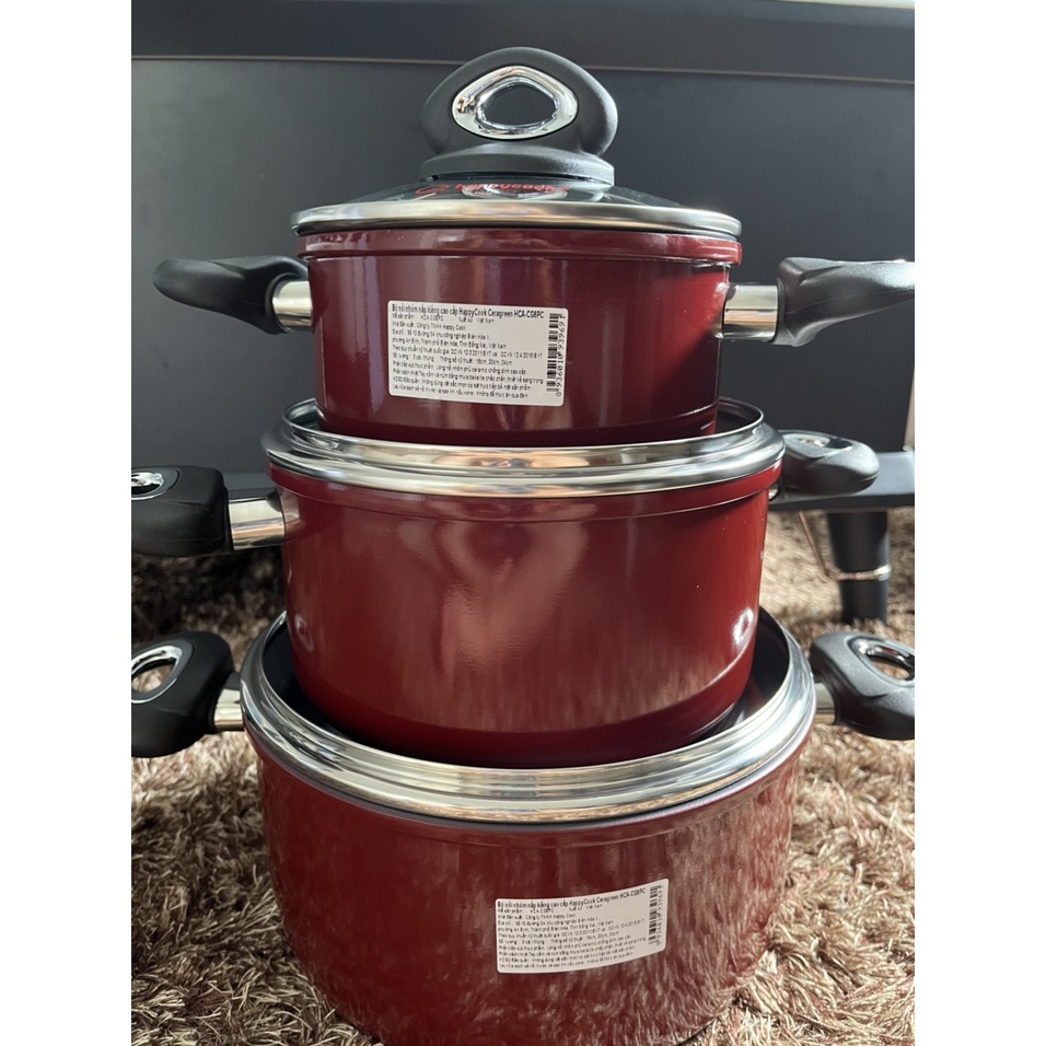Bộ nồi Ceramic HCA - CG6PC đỏ HappyCook