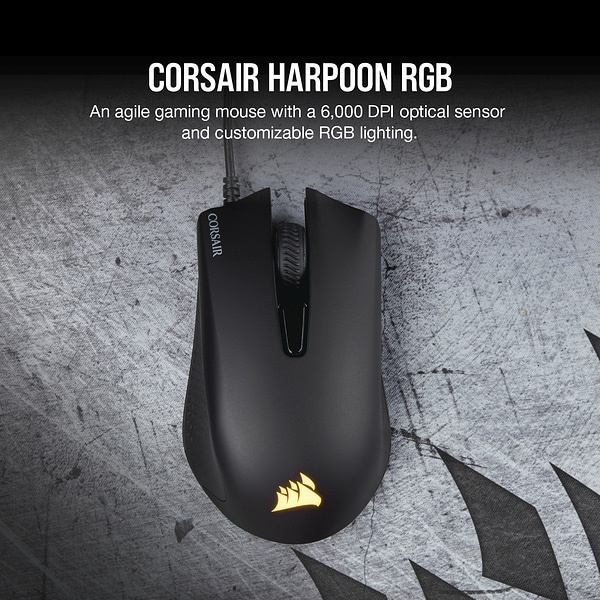 Chuột Gaming Corsair Harpoon 6 nút lập trình, 6000 DPI, Led RGB - Bảo hành chính hãng 12 Tháng