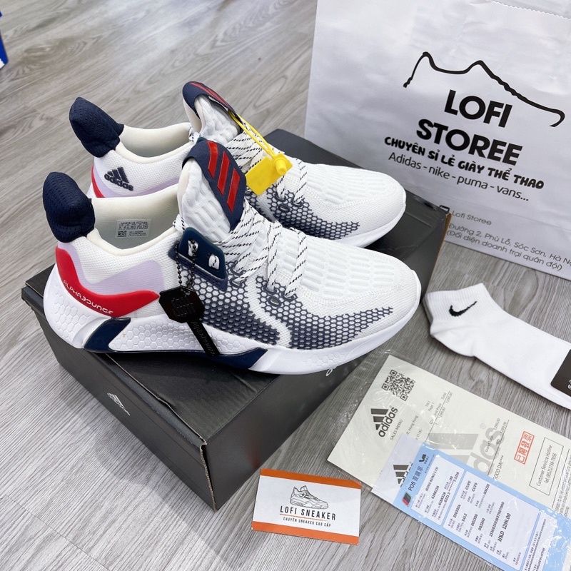 (Video cận cảnh) Giày thể thao sneaker alphabounce instict 2020 trắng đỏ, giầy sneaker nam nữ fullbox