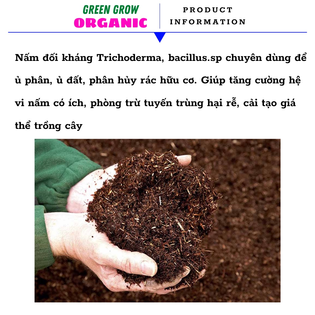 Chế phẩm sinh học Trichoderma siêu nấm Bacillus gói 1kg dùng ủ phân chuồng ủ đất trồng rau MS184 GREEN GROW