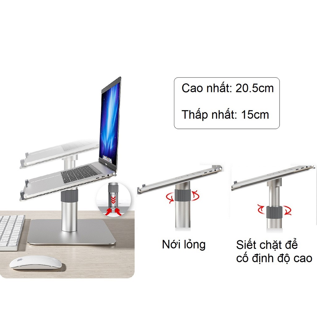 Đế nâng tản nhiệt Laptop Stand nhôm nguyên khối VH XYZ004 điều chỉnh độ cao góc nghiêng