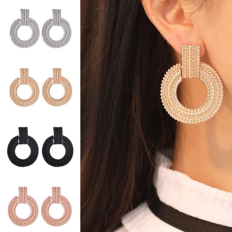 Round shape earrings with magnifying gold Matel Earrings Jewelry