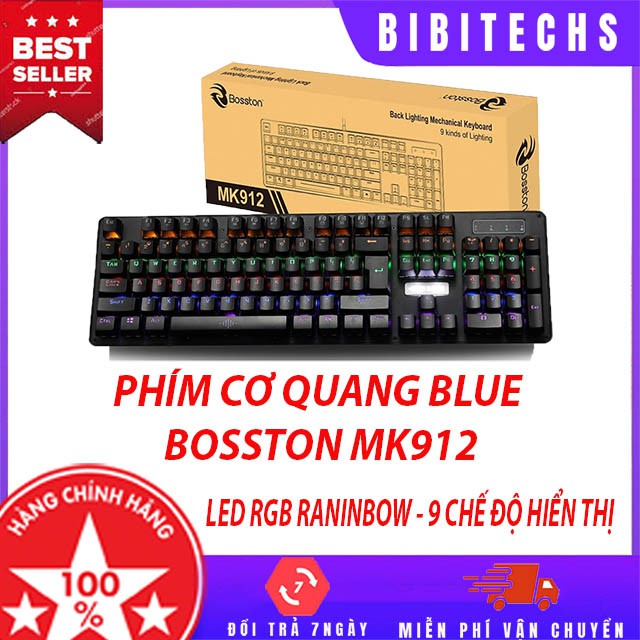 Bàn phím cơ gaming Bosston MK912 ❤️FREESHIP❤️ Blue switch Led RGB Rainbow 09 chế độ - BH 12 tháng - Bibitechs