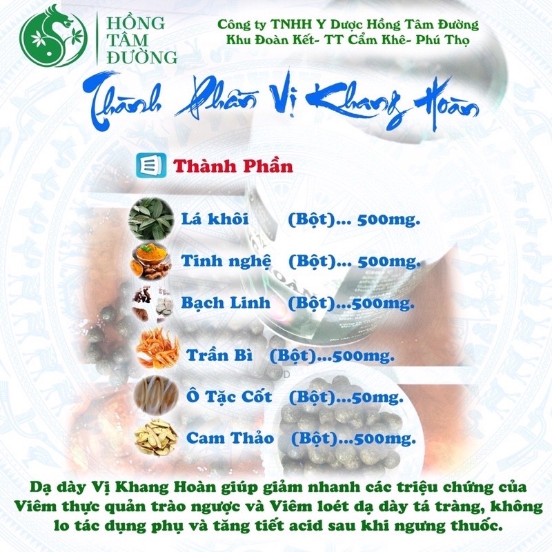Dạ dày Vị Khang Hoàn - Hỗ trợ điều trị trào ngược dạ dày thực quản, viêm loét dạ dày tá tràng