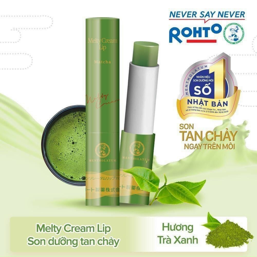 Son Dưỡng Rohto Mentholatum Melty Cream Lip – Trà Xanh (2.4g)