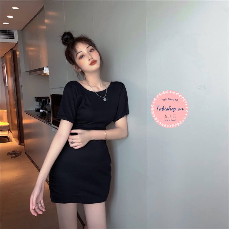 Đầm body hở lưng cột nơ đen tay ngắn Tabishop Váy dự tiệc ôm sexy cho nữ sang chảnh | WebRaoVat - webraovat.net.vn