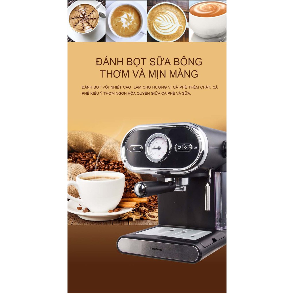 Máy pha cà phê Espresso 15 bar Tiross TS6211 tặng máy xay TS530