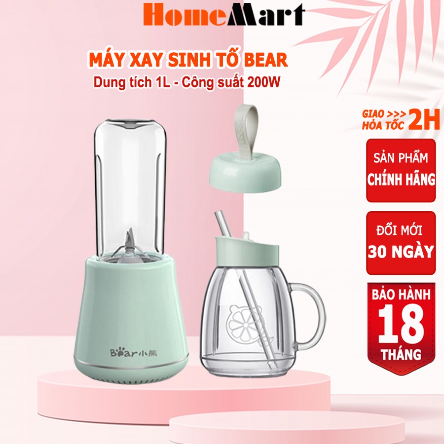 Máy xay sinh tố cầm tay Bear 2 cối xay, dung tích 1L, 4 lưỡi dao thép không gỉ, HomeMart – Hàng chính hãng BH 18 tháng