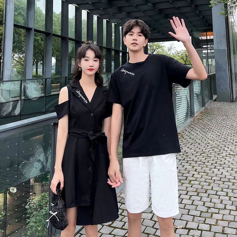 Set đồ đôi nam nữ thuê chữ ở cổ áo phong cách hàn quốc thời trang KATE COUPLE