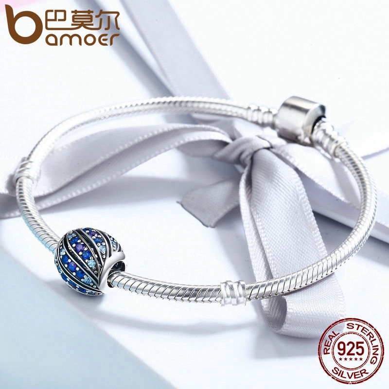 BAMOER Hạt Charm Hình Lông Công Bằng Bạc 925 Dùng Làm Trang Sức DIY SCC472