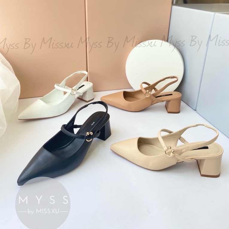 Giày mũi nhọn dây ngang phối khóa U 5cm MYSS - CG214