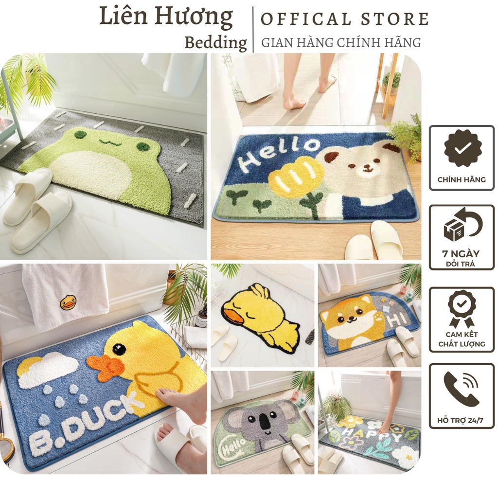 Thảm Lau Chân 3D Họa Tiết Hình Thú Dễ Thương, Thảm Bếp Nhà Tắm Lông Cừu Chống Trượt Thấm Hút Tốt Kích Thước 40X60