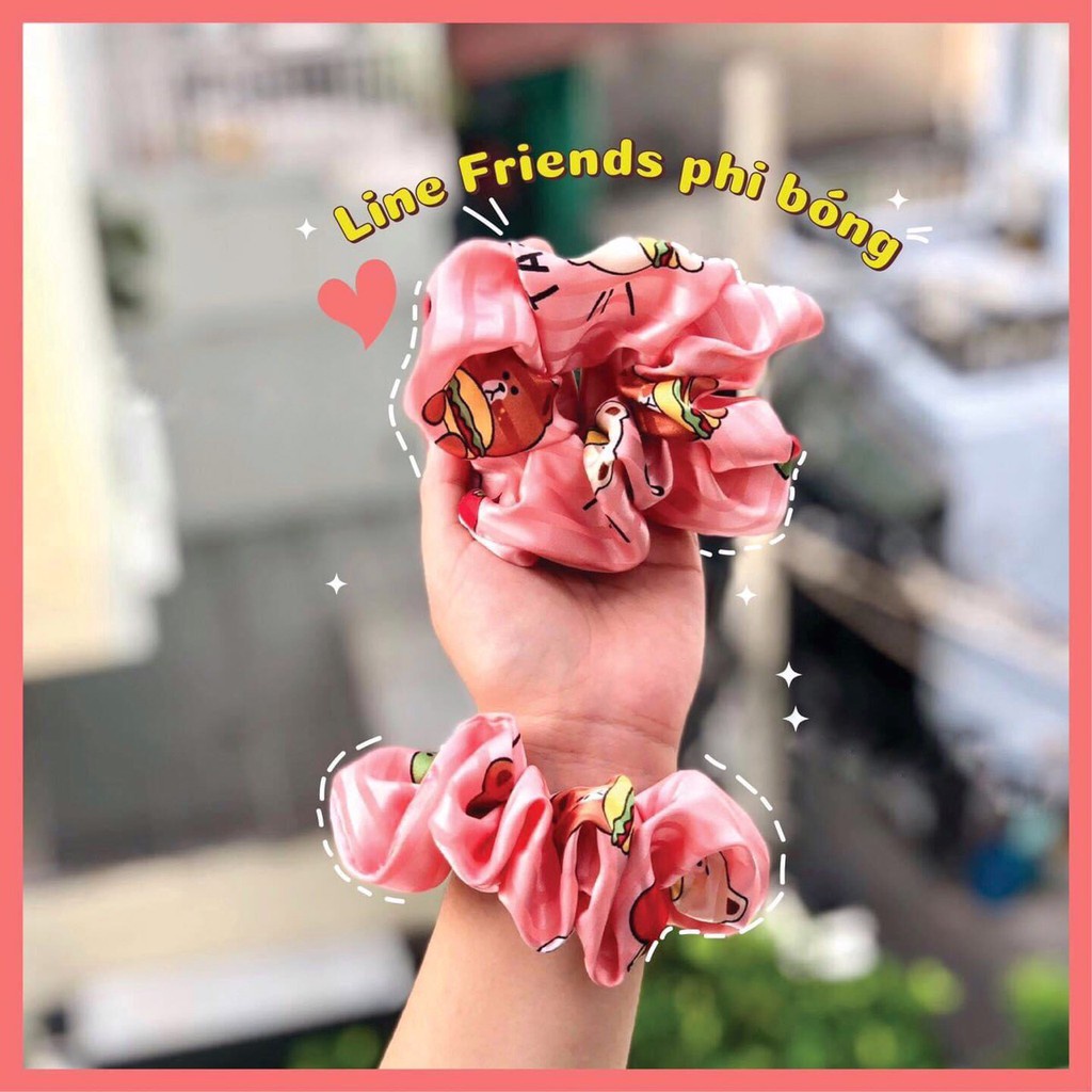 [Ảnh Thật] Dây buộc tóc Scrunchies satin LineFriendsScrunchie hoạ tiết Lụa