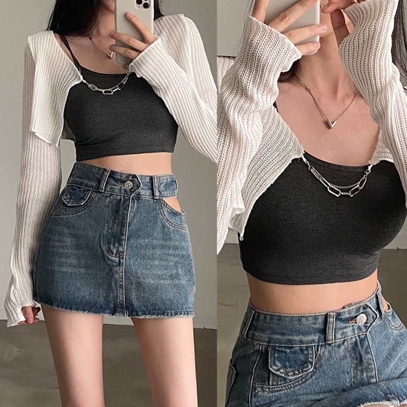 Áo Cardigan Dệt Kim Tay Dài Chống Nắng Phong Cách Hàn Quốc Thời Trang Mùa Hè Cho Nữ