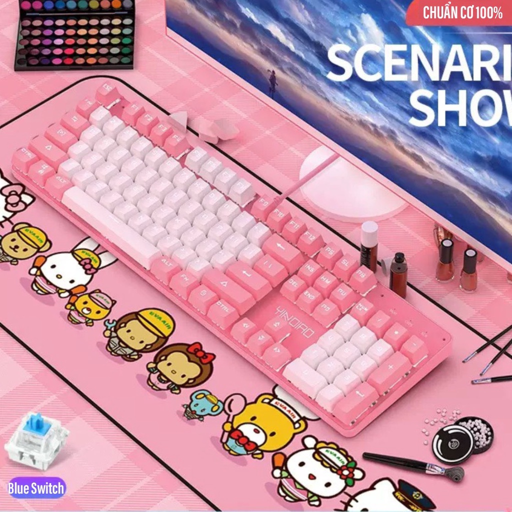 Bàn Phím Cơ Gaming Dùng Cho Máy Tính Laptop YINOIAO ZK4 Màu Hồng Trắng Cute Rễ Thương LED 12 Chế Độ Cao Cấp Bền Đẹp