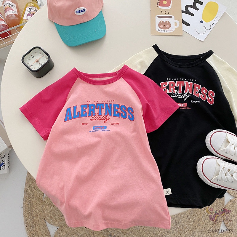 Đầm Cotton Ngắn Tay In Chữ Thời Trang Mùa Hè Hàn Quốc Dành Cho Bé Gái