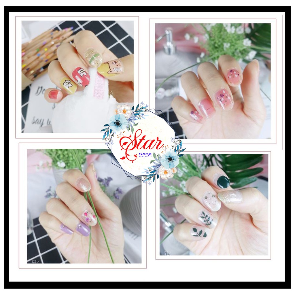 Sticker Dán Móng Bộ 14 Miếng Nhiều Màu Sắc ( Tặng Dũa Móng Tay )