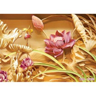 Tranh 3D dán phòng khách hoa sen nghệ thuật KT 120x80cm