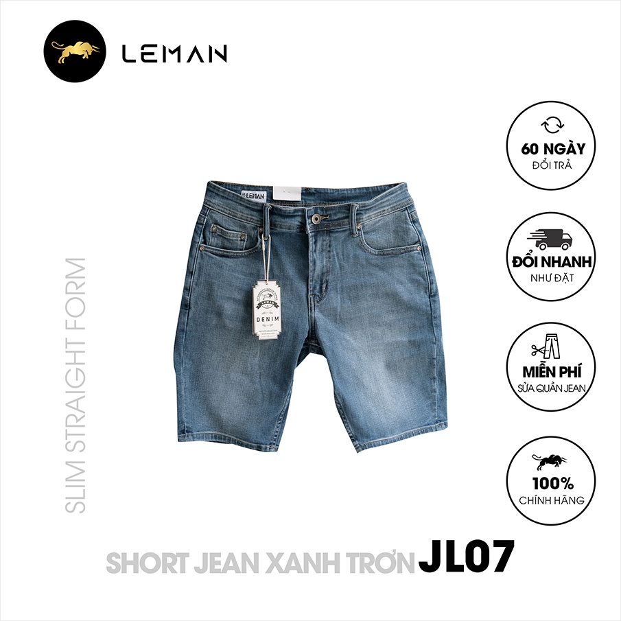 Quần Short Jean nam Leman xanh trơn 05 - Slim Form