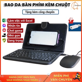 Bàn phím cho điện thoại, Bao da bàn phím, Bao da bàn phím điện thoại kèm thêm chuột nhỏ gọn tiện dụng