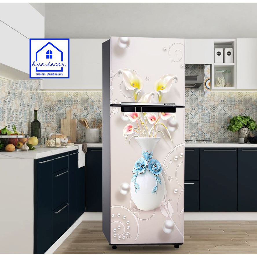 Miếng dán tủ lạnh hoa loa kèn HUE DECOR  - Chất liệu decal cao cấp siêu bền phù hợp với mọi không gian