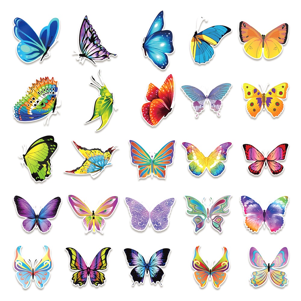 50/ 25/ 10 Miếng dán dán trang trí đàn ghi ta/ laptop hình hoa lá và bướm xinh xắn diy