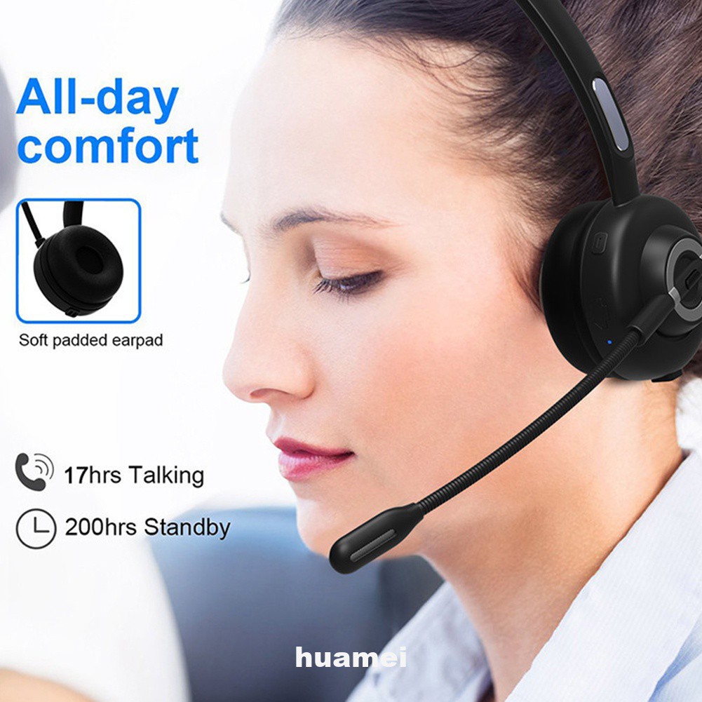 Call Center Video Conference Truck Driver Wireless Rechargeable Noise Cancelling Business Handsfree Bluetooth Headset