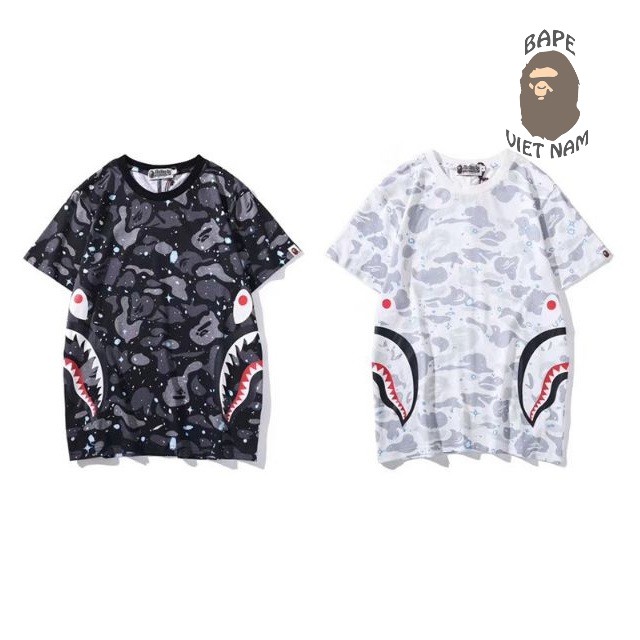 [Ảnh thật + FREESHIP] Tee Bape Galaxy Doublue Shark , Áo thun Bape Cá mập Áo phông Bape Cá Ngáo