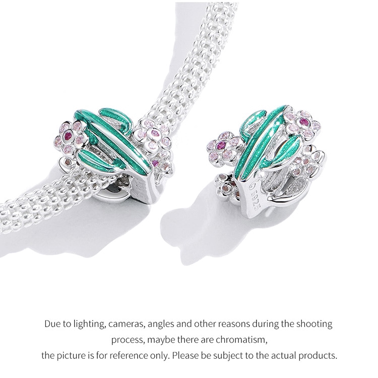 Hạt Phụ Kiện Bamoer BSC261 Bằng Bạc 925 Hình Cây Sương Rồng Xanh Lá Để Trang Trí Trang Sức DIY