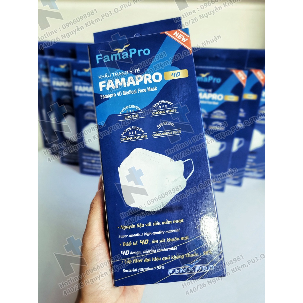 COMBO 50 - 100 cái Khẩu trang Famapro 4D KF94 ( Trắng ) - Hộp 10 cái