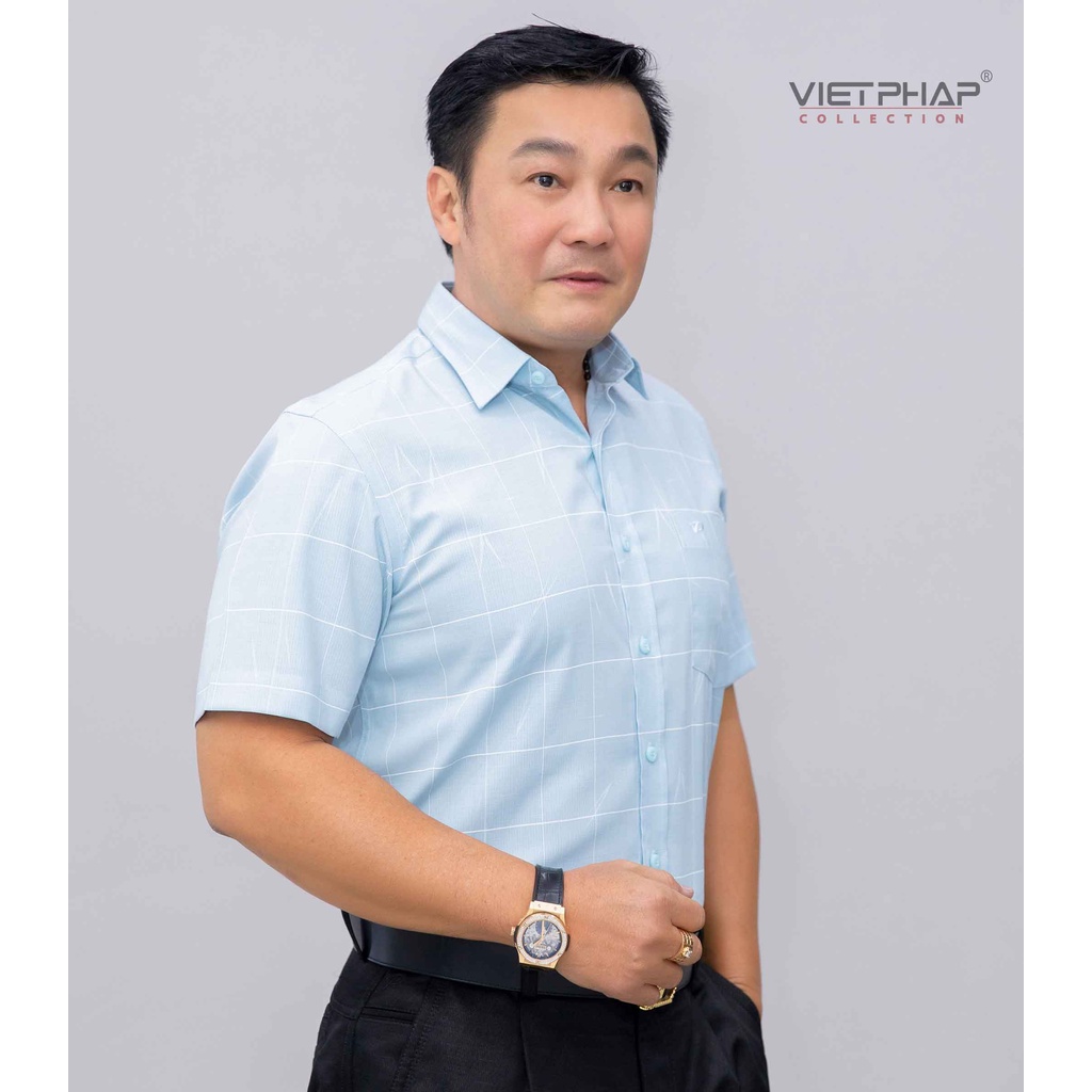 Áo Sơ Mi NamTay Ngắn Vạt Ngang Kẻ Sọc Cao Cấp Bamboo 9224 Việt Pháp. Thấm Hút Mồ Hôi, Chống Tia UV -Hàng Chính Hãng