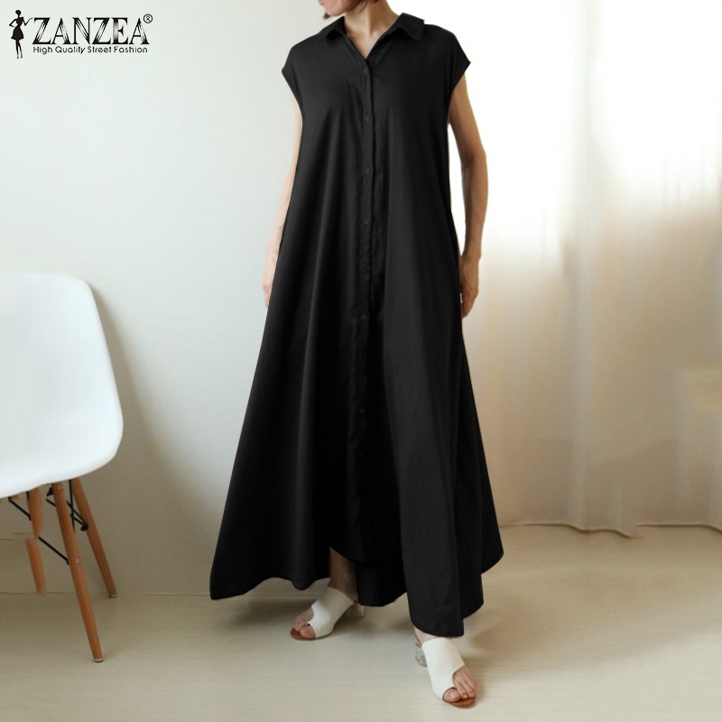 Zanzea Đầm Nữ Tay Ngắn Kiểu Dáng Vintage Thời Trang Cá Tính