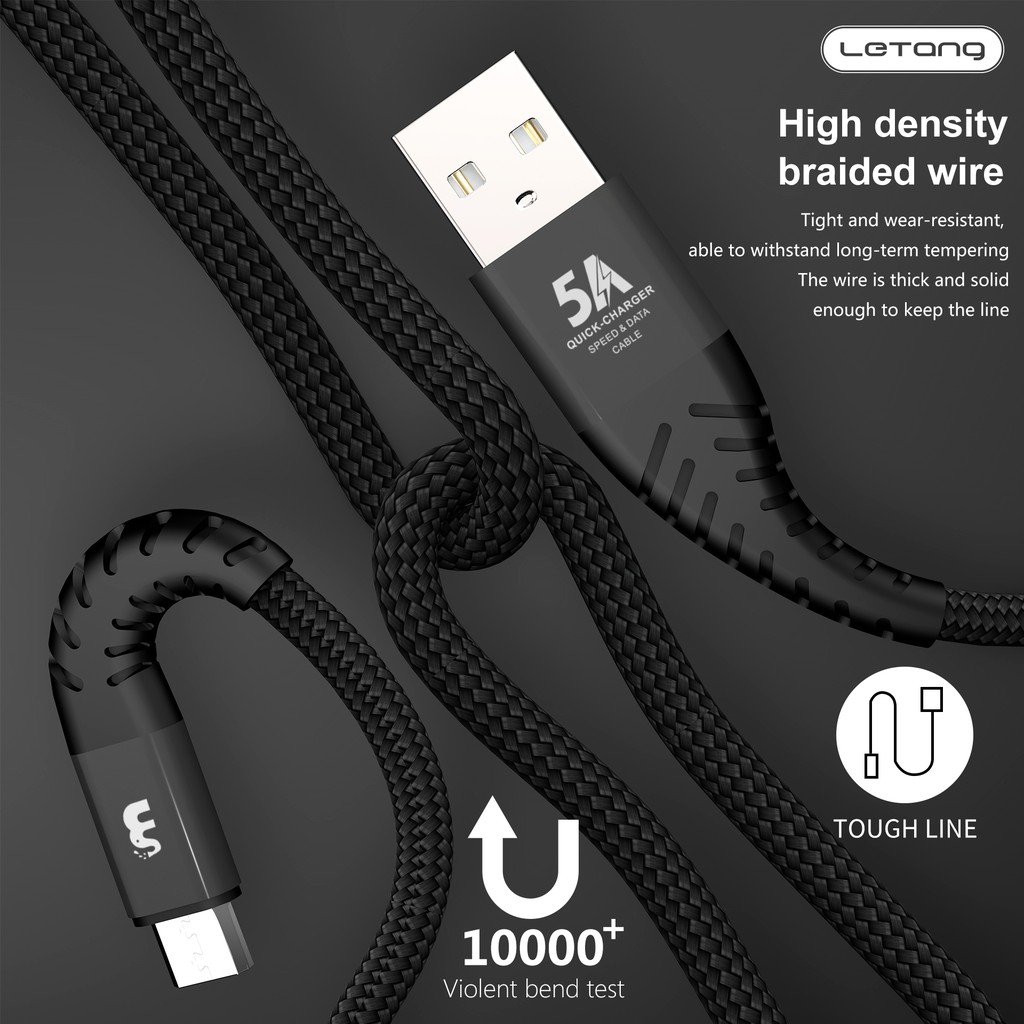 Cáp sạc 5A Letang cổng USB dành cho điện thoại iPhone/Android