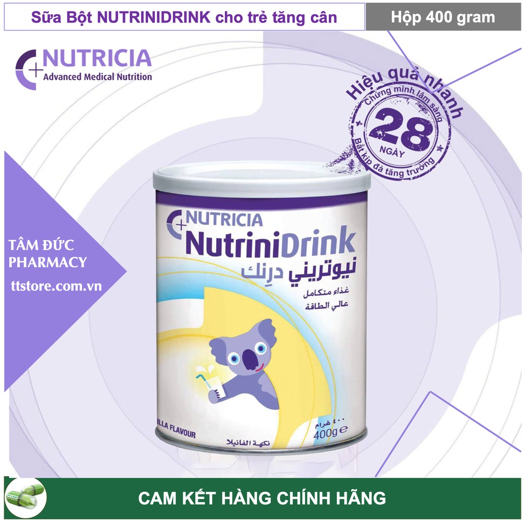 [DATE MỚI] NUTRINIDRINK [Hộp 400g] - Sữa bột năng lượng cao cho trẻ suy dinh dưỡng [nutrinidrink powder]