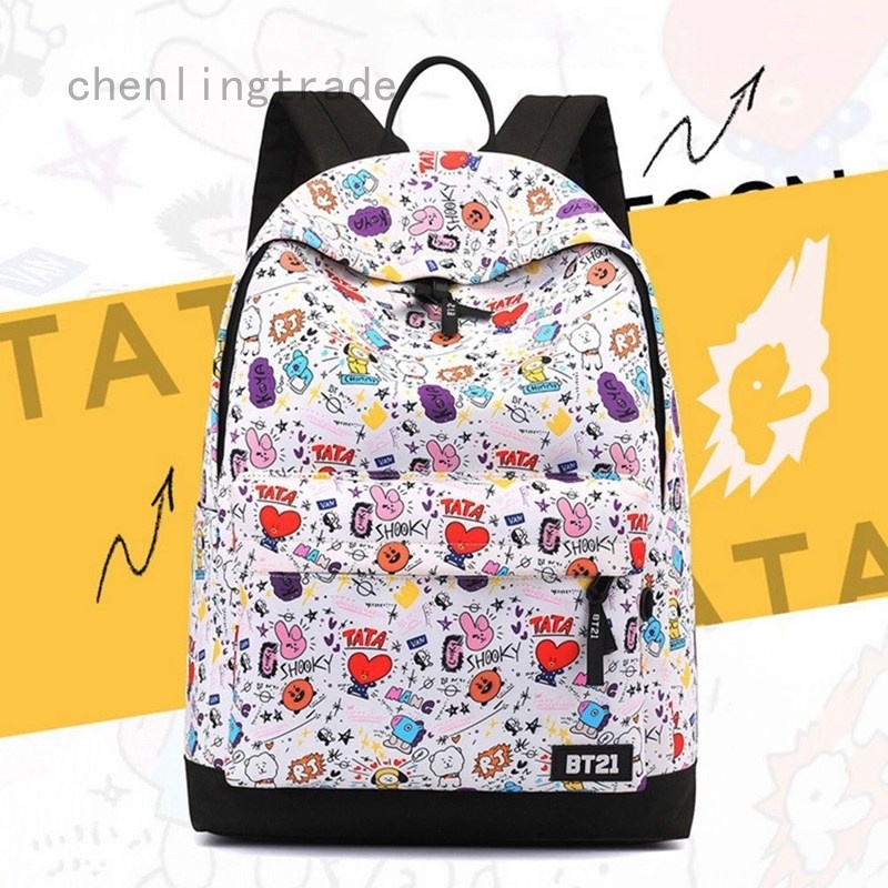 Ba Lô Canvas Họa Tiết Hoạt Hình BTS BT21 Nhiều Màu Sắc Thời Trang