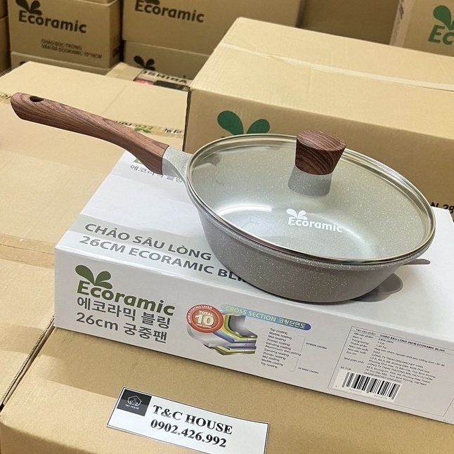 Chảo Chống Dính Đáy Từ Ecoramic Sâu Lòng Có Nắp Hàn Quốc Size 20 24 26 28 Chính Hãng