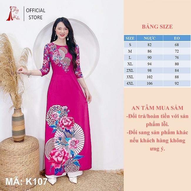 Áo dài in 3D lụa Nhật nền tím in vòng tròn cành hoa lá K107 Thúy Kiều mềm mại co giãn áo dài giá rẻ