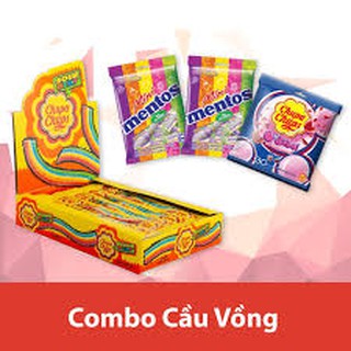 Bộ ba CẦU VỒNG: Mentos cầu vồng (48 thỏi), kẹo mút nhân gum Chuppa chups (30 que) và kẹo dẻo Sour belt(32 dây)