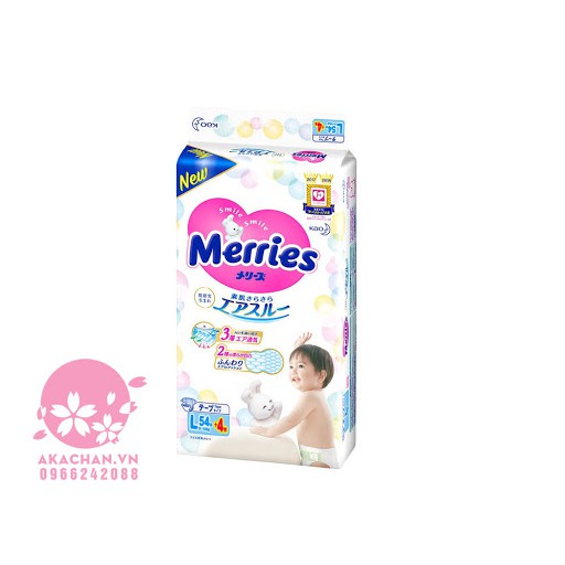 Bỉm merries nội địa Nhật cộng miếng size L dán 60 miếng