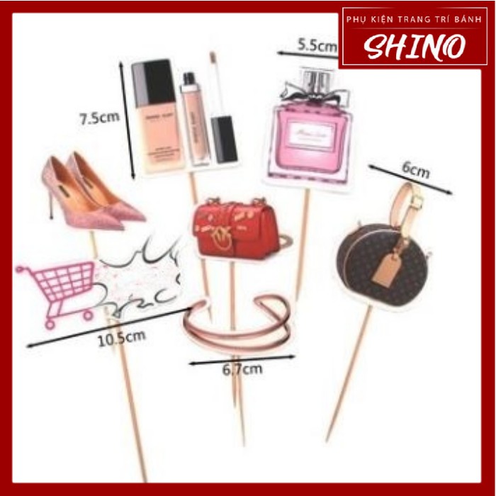 Topper/que cắm cô gái và phụ kiện đi tiệc trang trí bánh