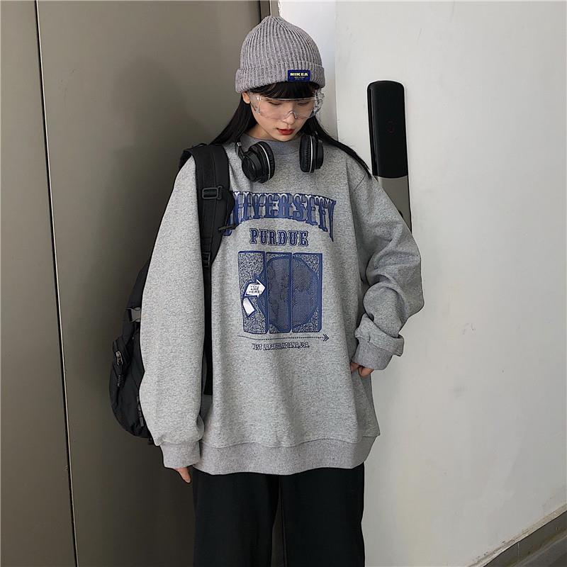 Áo Hoodie Mỏng Tay Dài Cổ Tròn Dáng Rộng Phong Cách Harajuku Thời Trang Hàn Quốc 2019 Cho Nữ