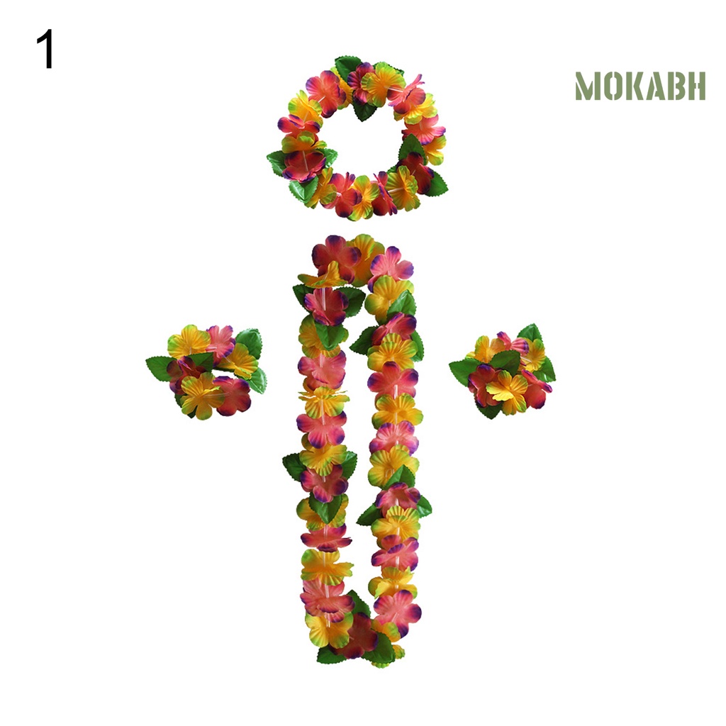 Bộ Vòng Cổ + Vòng Tay + Vòng Tay Lei Màu Tươi Sáng Thoáng Khí Phong Cách Hawaiian Thích Hợp Cho Các Bữa Tiệc Ngoà