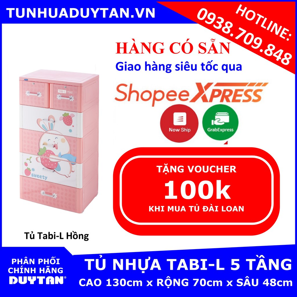 [HÀNG CÓ SẴN] Tủ nhựa Duy Tân TABI L 5 tầng (70cm x 48cm x 130cm) Tặng kèm Voucher 100k khi mua tủ nhựa Đài Loan