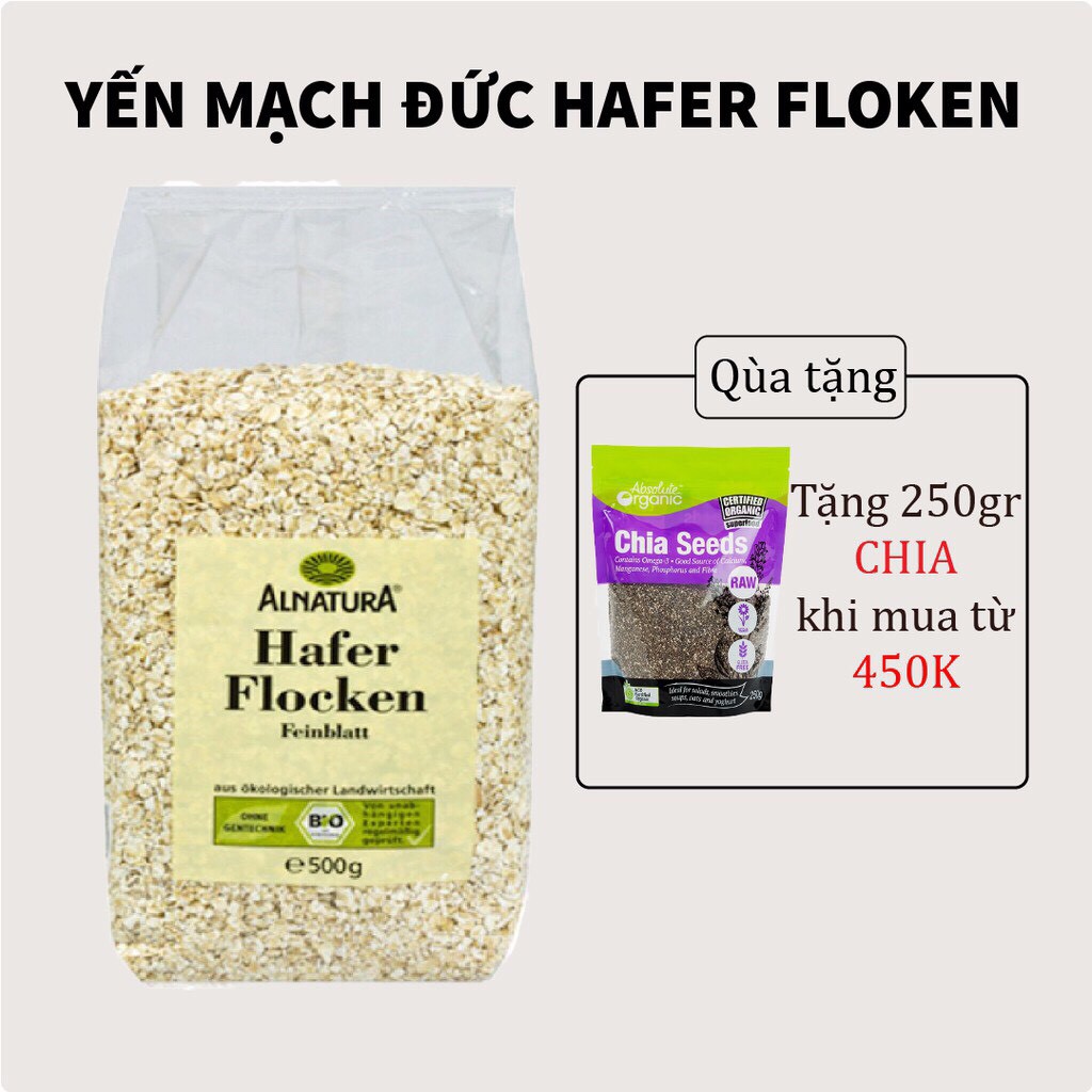 Yến mạch Đức Hafer Flocken - túi 500g - cán vỡ- cán dẹt cho bé ăn dặm- giảm cân- người bị tiểu đường
