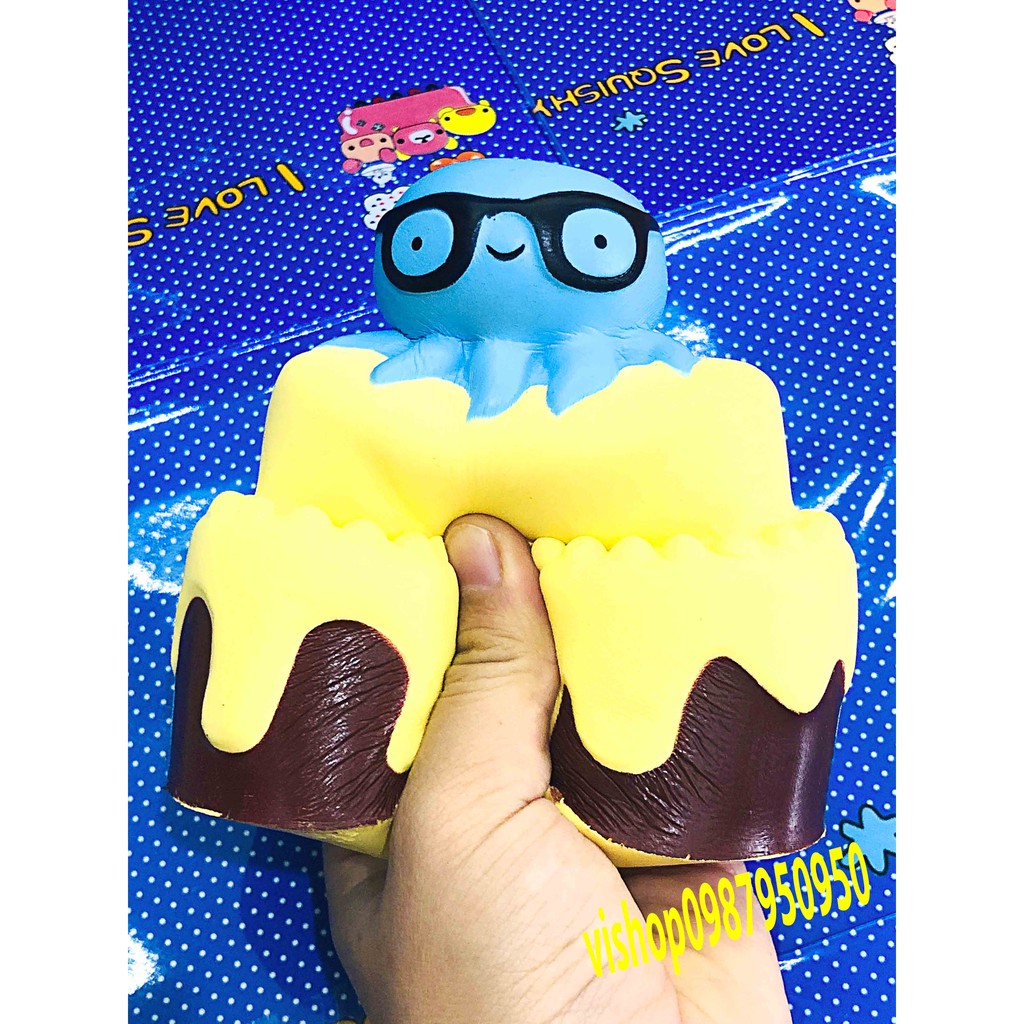 Đồ chơ squishy bánh bạc tuộc đeo kính kèm bao bì cực to