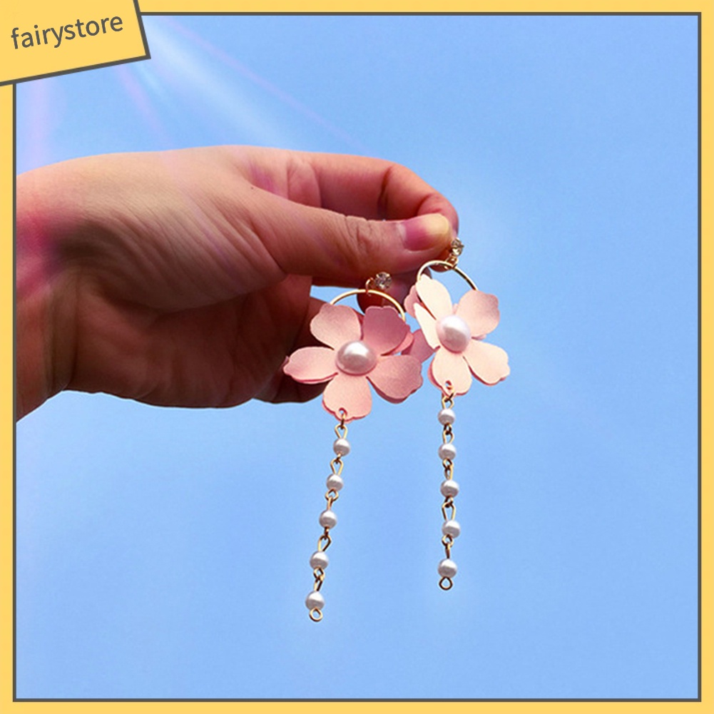 Khuyên Tai Dáng Dài Đính Hoa Và Ngọc Trai Nhân Tạo Thời Trang