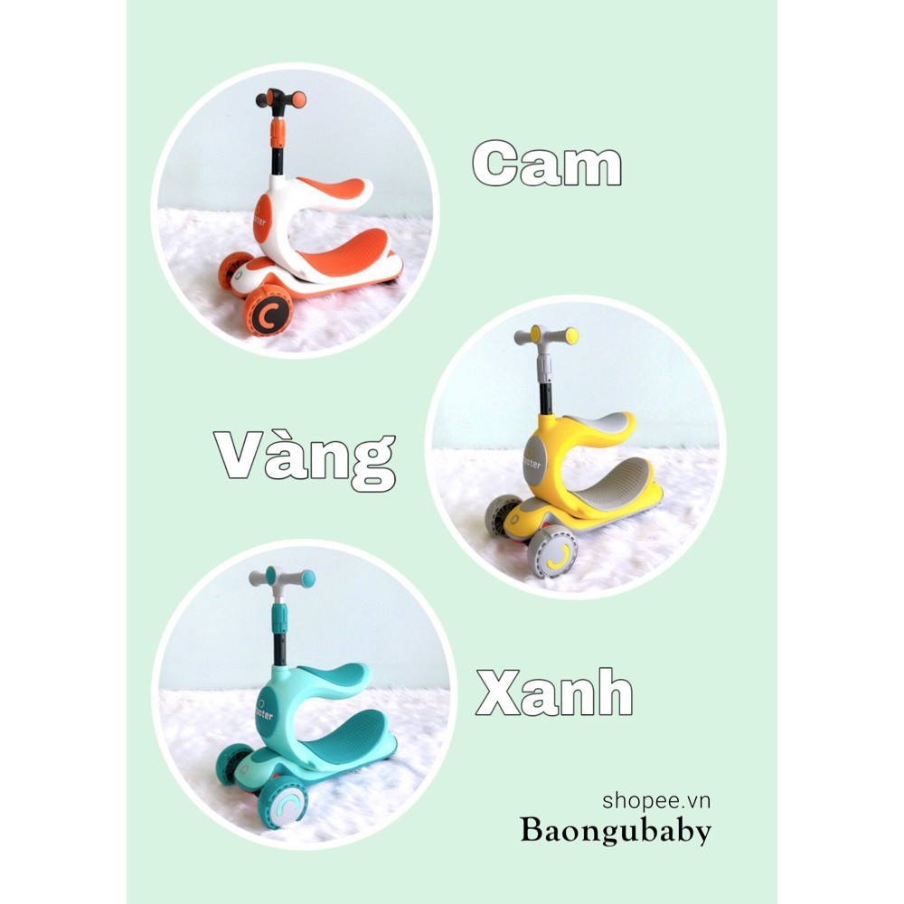 |Baongubaby| Xe trượt Scooter cho bé 3 trong 1, Xe trượt Scooter Umoo 2 trong 1 hình heo cho bé