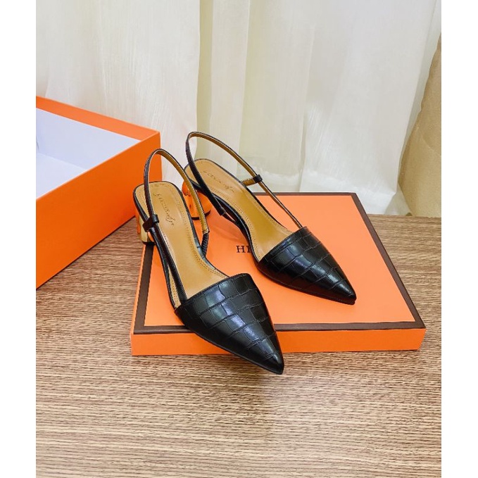 Giày cao gót slingback mũi nhọn Colee da vân gót thời trang