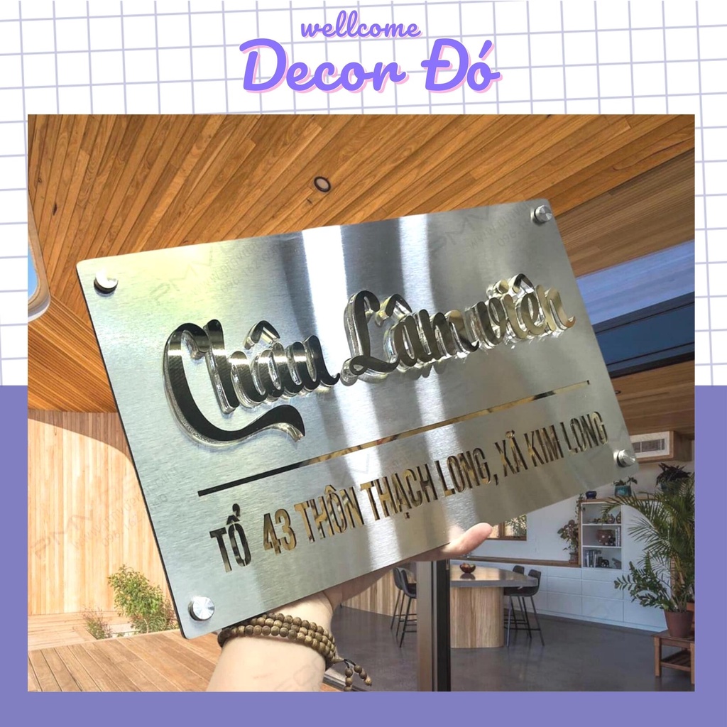 Bảng Số Nhà Inox + Số nổi 10mm + Mica đen . Thiết kế theo yêu cầu, Hình chữ nhật , elipse